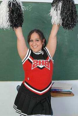 14P Chubby cheerleader exposes her tits after upskirt panty action