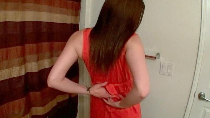 16P Sweet brunette Jasmine Delatori strips in bathroom to expose even sweeter ass