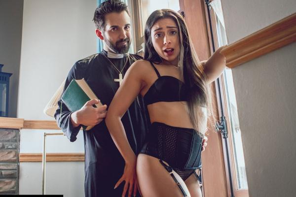 20P Latina girl Lily Hall gets banged by a priest in a garter belt and nylons