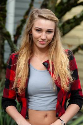 16P Nerdy college girl pulls down her legging on sidewalk and in school library