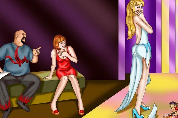 12P Tall anime shemale model bangs two brunette women after the fashion show