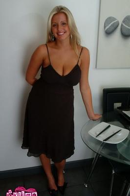 16P Blonde solo girl Emily Brady plays with her hooters in black lace panties