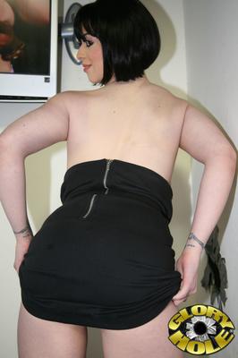 16P Sexy dark haired chick Larkin Love posing and showing her ass and big tits