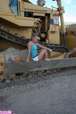 12P Teen first timer Abbie gets totally naked on tracks of heavy equipment