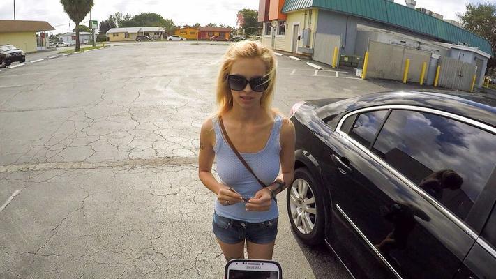 17P Skinny blonde slut Lilli Dixon takes cash for parking lot blowjob & cunt fuck