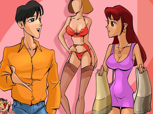 12P Animated shemale with great juggs gets her asshole filled in a fitting room