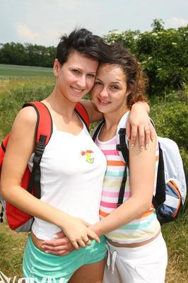 16P Dyke girlfriends go for a hike in the countryside before undressing