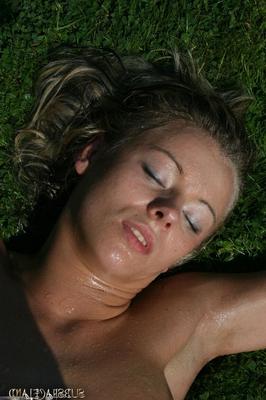 21P Amateur babe Tina gets tied up in the back yard before sucking a dick