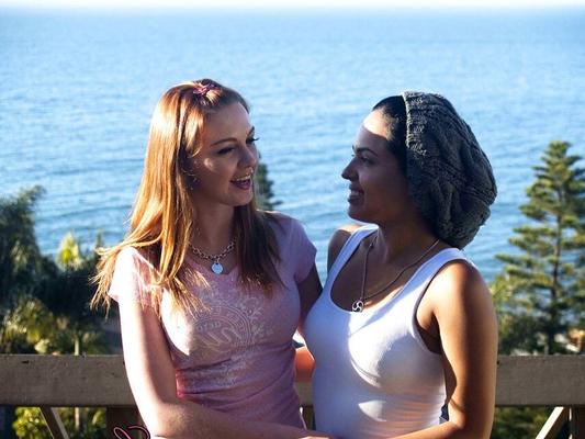 15P Interracial lesbians Marie Mccray & Angelina Stoli have sex near the ocean