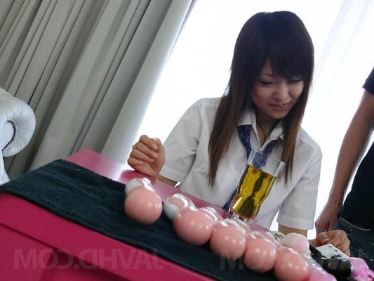 15P Miku Airi Asian in uniform gets cock to suck and vibrator on slit