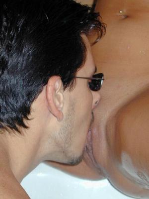 15P Amateur chick has her pussy licked while being shaved in the bathtub