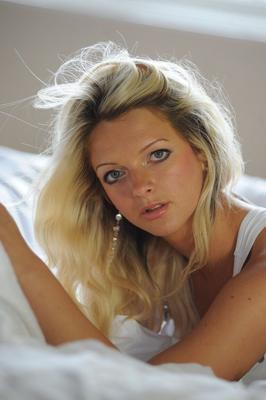 12P Blonde model Zuzia shows her natural tits in white cotton panties