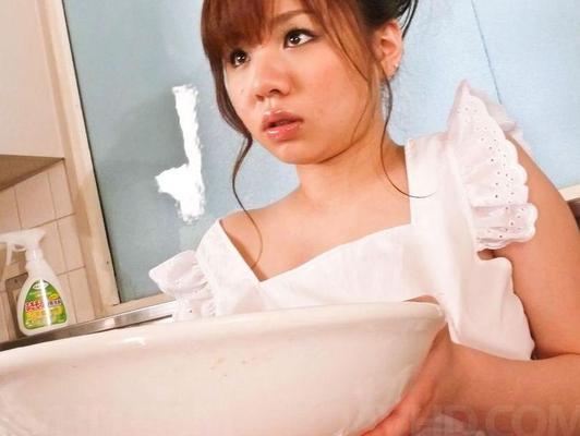 15P Aoi Mizumori Asian plays with big boobs over dress and rubs dong
