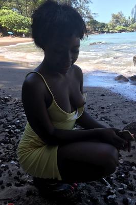 20P Little Afro-American teen Noemie Bilas shows her tits & choco holes in a solo