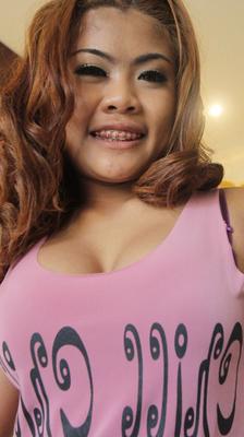 20P Smiling hooker from Asia exposes big boobs and groomed pussy solo