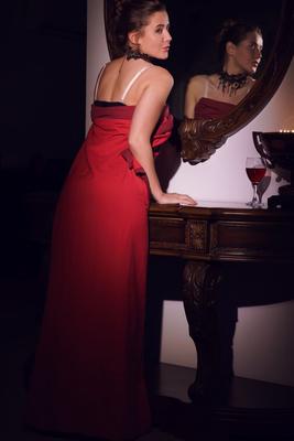 18P Sybil A elegantly took off red dress and luxury lingerie after some wine