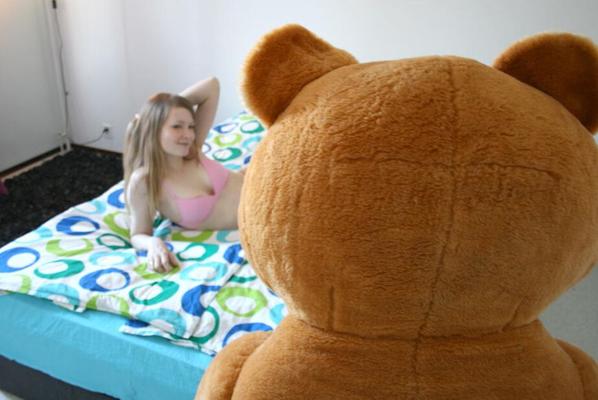 13P Ex-girlfriend sucks off a big cock after sex with a strapon attired teddy bear