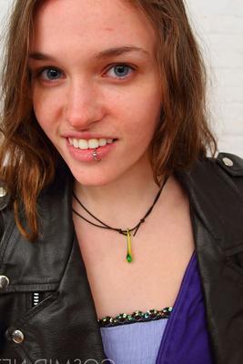 16P Amateur girl Kerry takes off her leather jacket before making her nude debut
