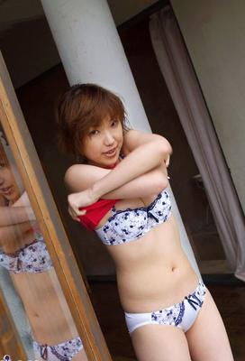 16P Japanese redhead Madoka places a hand over her cunt after baring her boobs