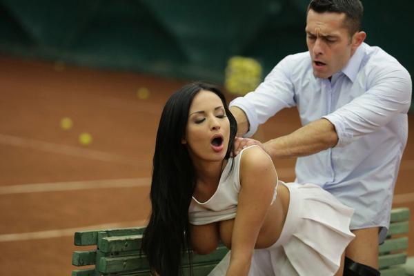 21P French tennis player Anissa Kate gets ass fucked on the court by a businessman