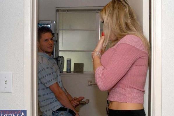 12P Blonde cougar Vicky Vette seduces and fucks her son's friend in the kitchen
