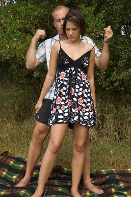 16P Amateur couple fuck on blanket in grassy clearing among the trees