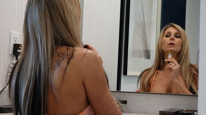 17P Horny blonde MILF Ainslee Divine masturbates with a dildo on her vanity