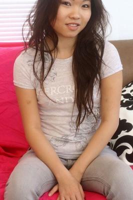 12P Pretty Asian amateur chick Grace gets topless in tight jeans