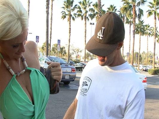10P Sexy blonde MILF Rhyse Richards seducing a young black guy in public