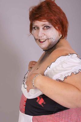 20P Redheaded BBW Lexie Cummings doffs cosplay wear to pose nude in mesh nylons