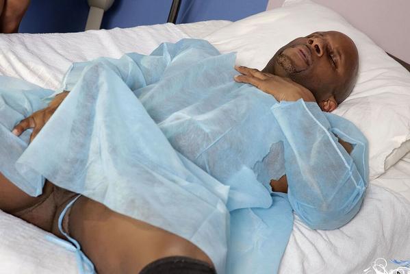21P Nurses Skin Diamon & Lisa Ann strip & French kiss in front of a black patient