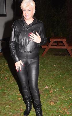 16P Older blonde Dimonty looses her natural tits from leather clothing at night