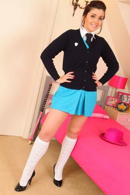 21P Hot babe Gemma Jack undresses & shows her sexy legs & tiny tits in knee socks