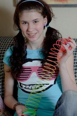16P Young brunette Lavanda wears her hair in pigtails during painful intercourse