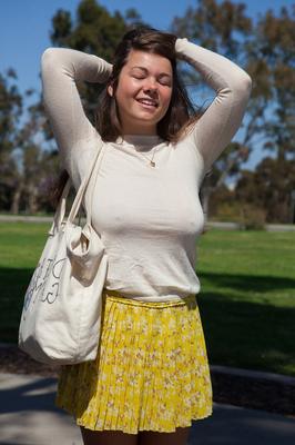 11P Adorable teen Nikki Yann flashes panty upskirt & teases with big tits outdoors