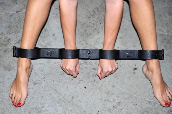 12P Blonde slut Chloe Toy restrained in spreader bars