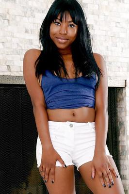 12P Ebony pornstar Ashton Devine modelling non nude in shorts