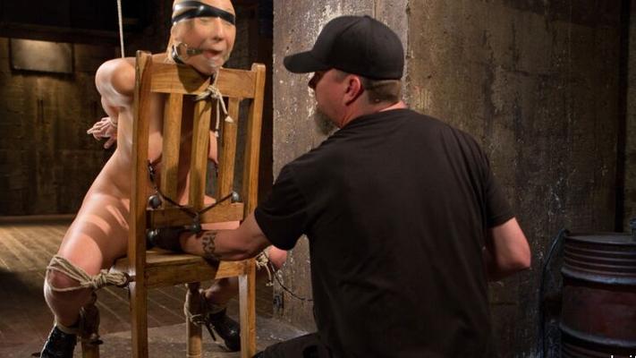 15P Restrained girl Abella Danger is worked over by a sadistic man in a dungeon