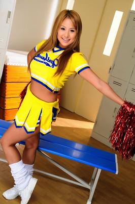 12P Adorable Japanese cheerleader uncovers great tits before showing her pussy