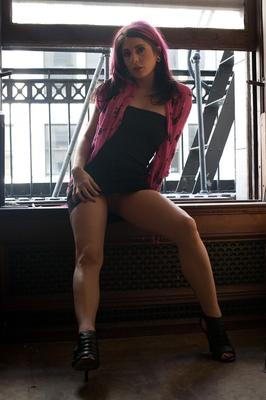 17P Sultry fetish chick Joanna Angel hikes black dress to squat & spread pussy