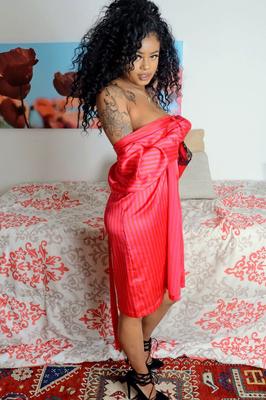 21P Curly haired ebony Lala Camile teases with her killer boobs and black holes