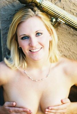 21P Blonde blue eyed hottie Julie showing off her natural tits and pussy outside
