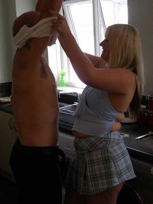16P Blonde amateur Samantha seduces the repairmen in her kitchen