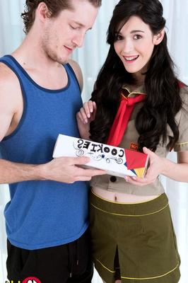 16P Girl guide Ivy Aura sells a box of cookies before swallowing a mouthful of cum