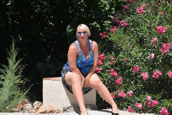 16P Mature blonde fatty Melody takes off her dress to pose in her underthings