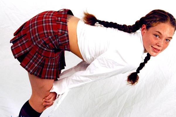 16P Pigtailed & freckled cutie Ashley Gracie flashes hot ass in schoolgirl outfit
