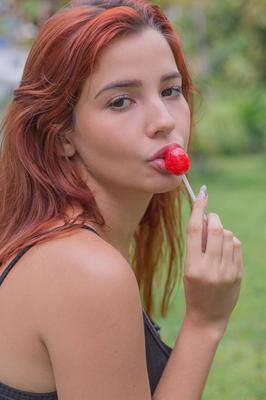 16P Sexy redhead Agatha Vega sucks a sucker before squirting while masturbating