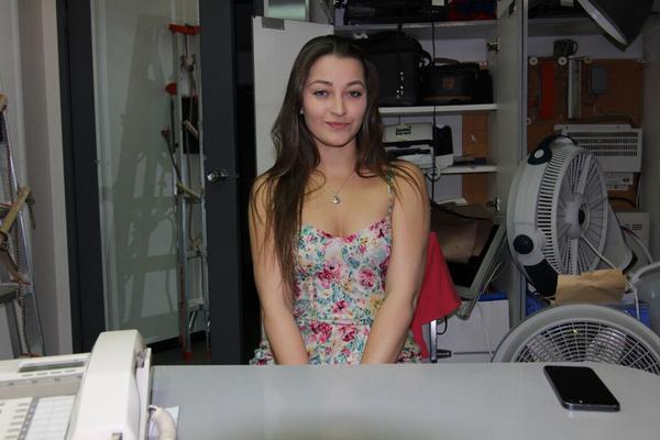 21P Pretty babe Dani Daniels unveils her tits and hot ass before riding a dong