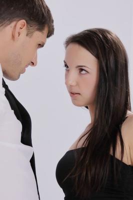 17P Hot brunette in stockings and garters forces a man to give her anal sex