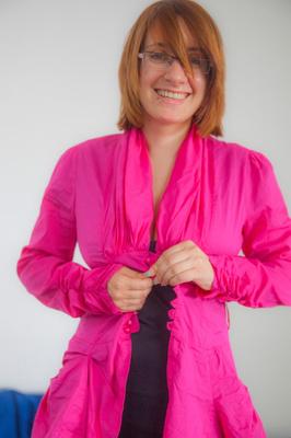 16P Glasses clad Chelsea Bell disrobes to flaunt her big tits and bald muff